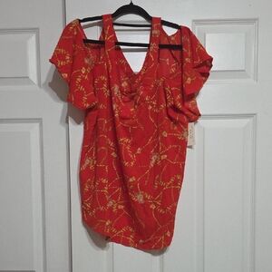 Women’s Red Floral Cold-Shoulder Top